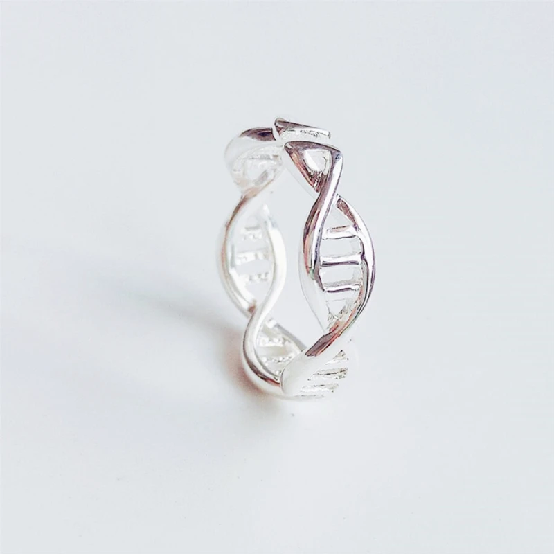 Sole Memory Creative Weaving Hollow DNA Chain Silver Color Resizable Opening Ring For Women Luxury Jewelry SRI516 5