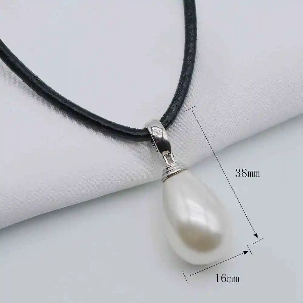 Large Pearl Leather Cord Necklace. Drop 