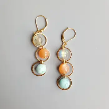 

Lily Jewelry Genuine Labradorite Sunstone Larimar Beads Earrings 925 Sterling Silver Gold Color Hook Handmade Drop Earrings