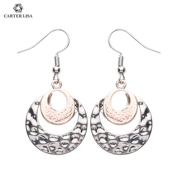 

CARTER LISA 2019 European Vintage Silver Color Round Retro Hook Earrings For Women Round Pendant Drop Earrings Jewelry HDEA-083