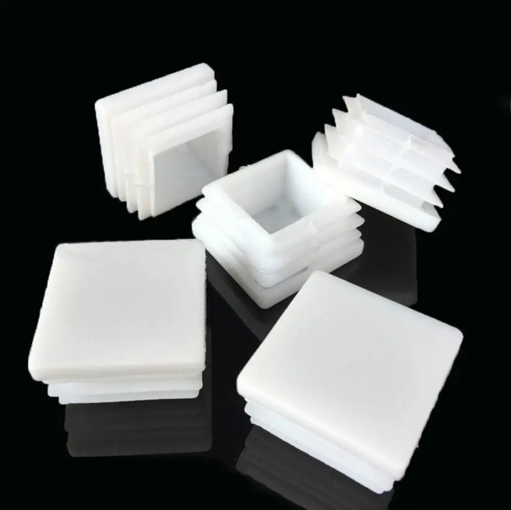 Tapones Rectangulares de plástico blanco, insertos de tubo, tapón de acero, 2/10/20 piezas