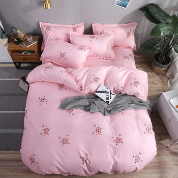 

friendly breathable pink bedding set king queen full single family size bed linen set 3/4/5PCS