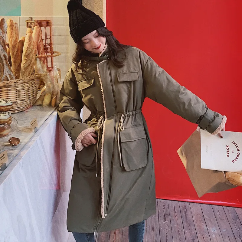 

Photo Shoot Workwear Cotton Coat Women's Hong Kong Style 2019 Winter New Style Korean-style Army Green Harajuku Berber Fleece Mi
