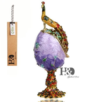 

H&D Hand Painted Bejeweled Boxes Egg Shaped Hinged Jewelry Trinket Box Ring Holder Collectives Home Wedding Decoration
