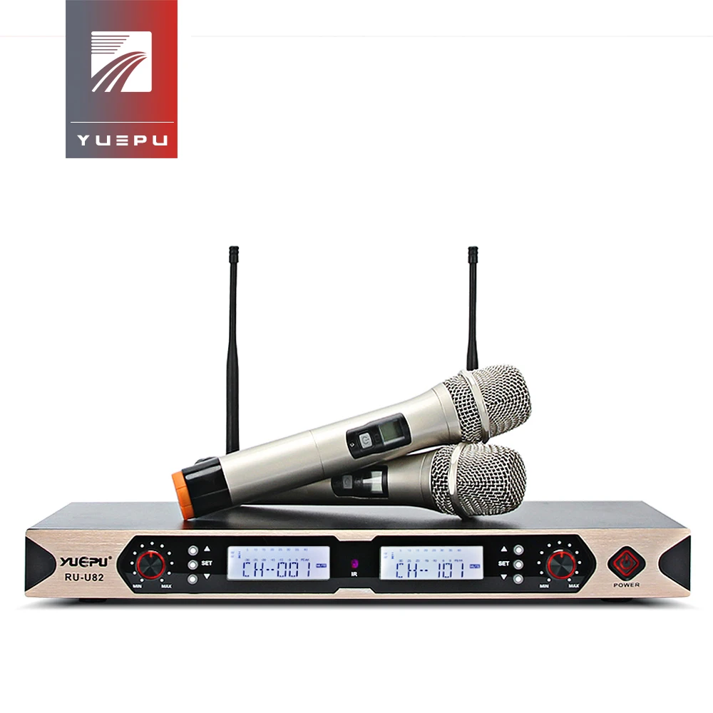 

Intelligent Display!YUEPU RU-U82 Professional UHF Wireless Microphone Two channel Hand held Microphones Good Quality LED Stage