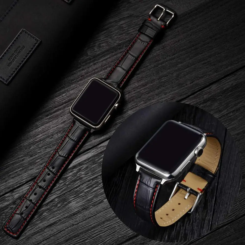 Кожаный ремешок Anbeer для часов Apple 38 мм 40 42 44 Iwatch series 5 4 3 2 1 браслет мужские ремешки