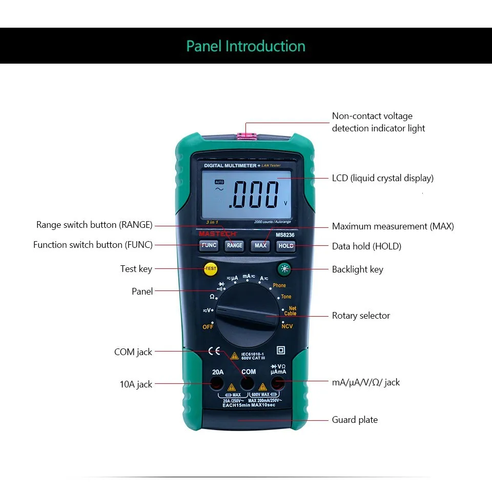 MASTECH MS8236 автоматический Диапазон Цифровой мультиметр LAN тестер сетевой кабель трекер тона проверка телефонной линии Бесконтактное напряжение обнаружения