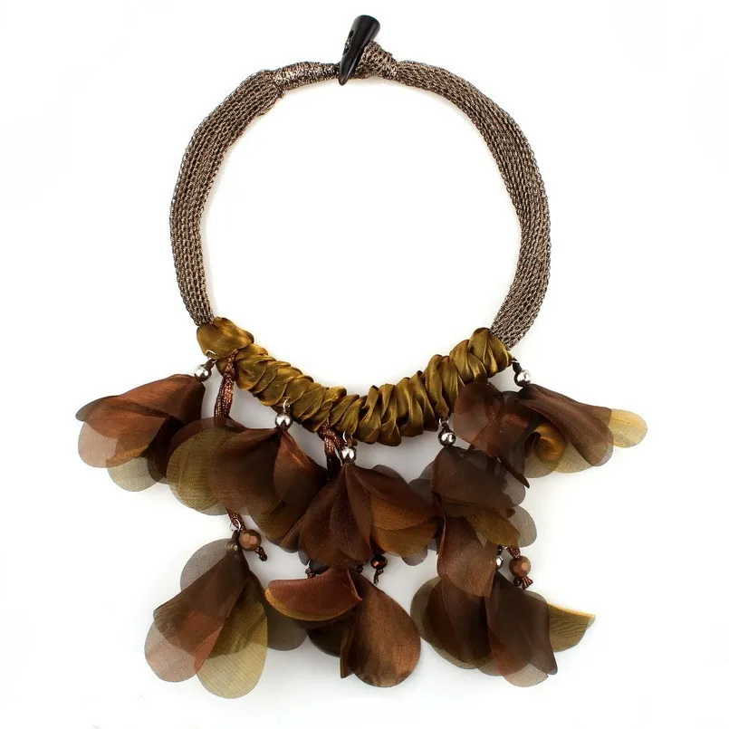 Массивное шелковое ожерелье с подвеской в виде цветка из акриловых кристаллов, большое массивное ожерелье для женщин, Цветочная брендовая цепочка, праздничная цепочка, ожерелье, подарок - Окраска металла: brown
