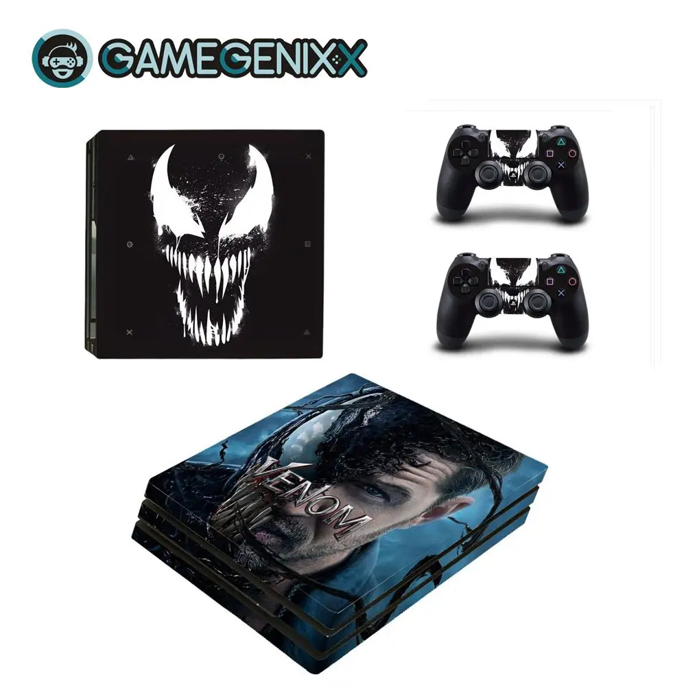 Venom GAMEGENIXX Кожа Наклейка Защитная Наклейка Обложка полный набор для PS4 Pro консоли и 2 контроллеров-Веном - Цвет: Venom