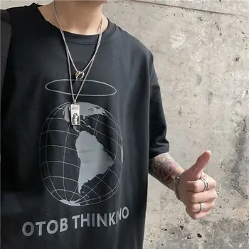 

2020Summer New Youth Popular Male Korean Version Of The Original Printed Five-point Sleeves T-shirt Fashion Casual LoosePullover