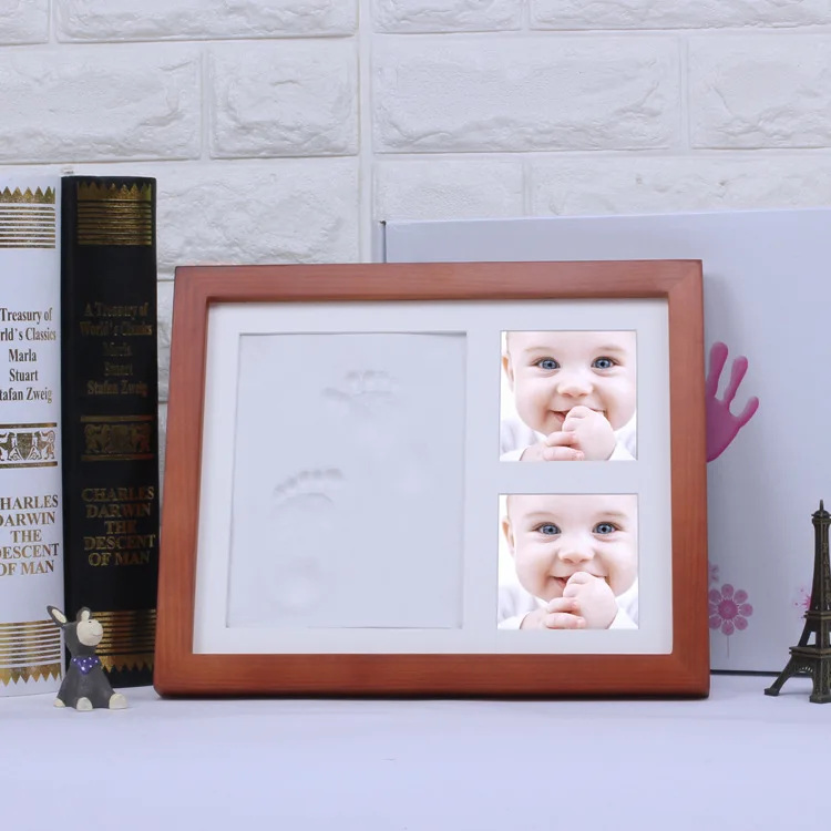 

Newborns Hand-Foot Inkpad Frame Solid Wood with Cover san ge Feet Inkpad Baby Hand-Foot Inkpad Anniversary Set