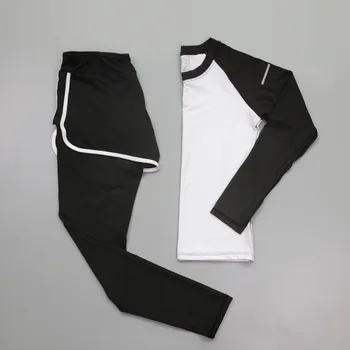 

Quick-drying breathable stretch color matching long sleeve lady running fake two-piece pants set for women