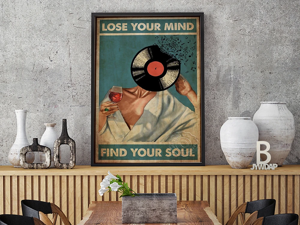 Tableau - Toile,Affiche de musique Vintage en vinyle,toile