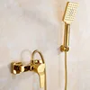 1Set Bathtub Faucet Single Handle Handheld Brass Golden Bath Shower Mixer Tap With Hand Shower Wall Mount 1