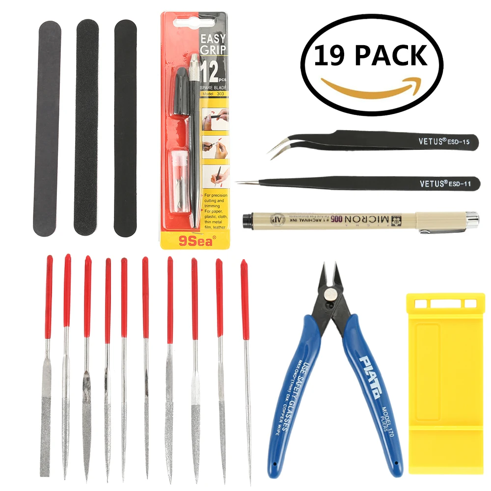 

19PCS Modeler Basic Tools Craft Set for Car Model Building Kit Making Tweezers Pliers Model Kit for Gundam Model Learning Toy