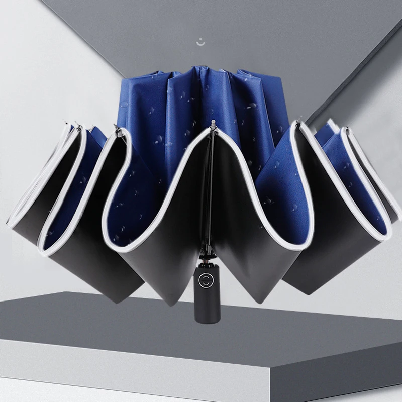 Automatic-Umbrella Reverse Parasol Reflective-Strips Folding Rain Women Windproof 