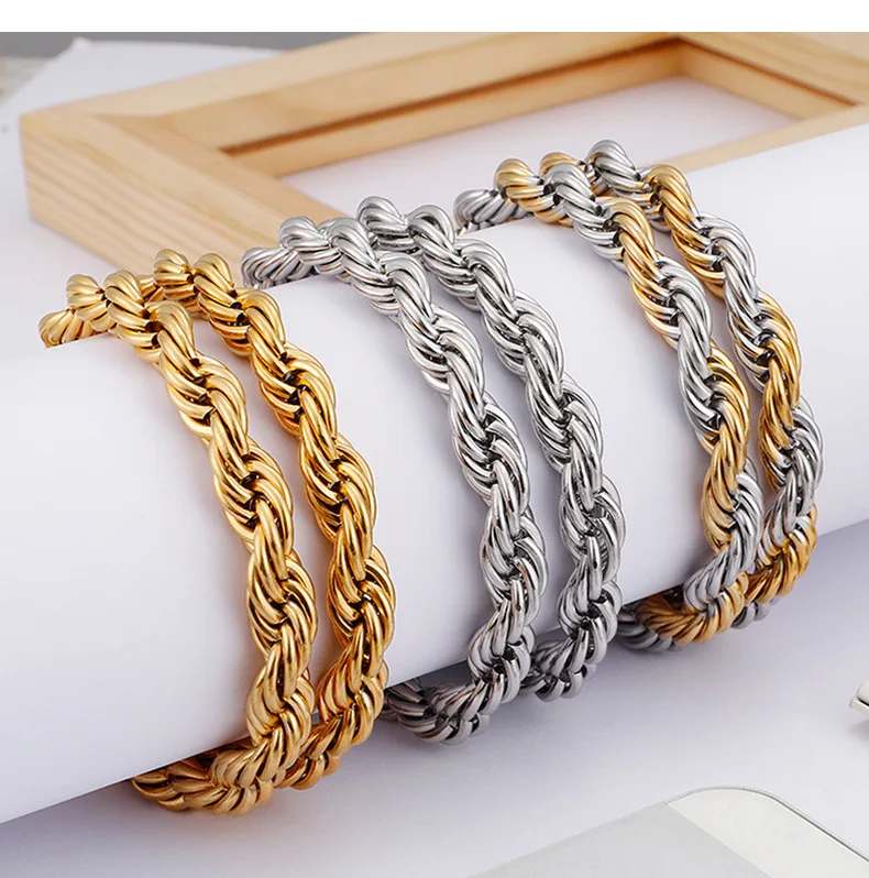 6 мм/8 мм тяжелый Модный золотой серебряный браслет-цепочка для мужчин и женщин из нержавеющей стали плетеный Плетеный Браслет-цепочка Ювелирные изделия