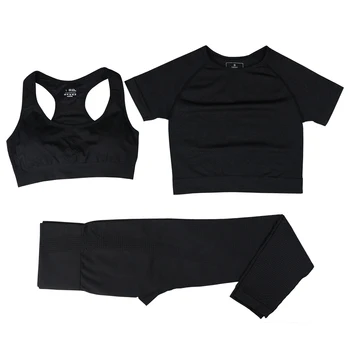 Seamless Women Vital Yoga Set Workout Shirts Sport Pants Bra Gym Clothing Short Crop Top