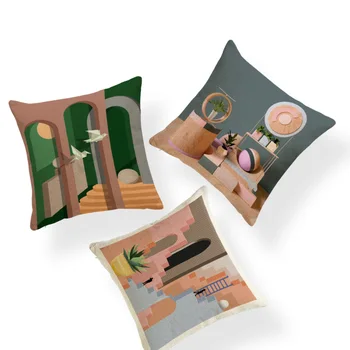 

Personalized Fashion Pillowcase Geometric Architectural Texture Sofa Decoration Cushion Cover Polyester And Linen Custom Pillow