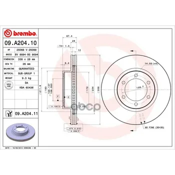 

Disc brake front. With UV coating Toyota 4 Runner (_ N21 _) 08/02-12/09 / Toyota Land Cruiser (_ J1 Brembo art. 09.a204.11