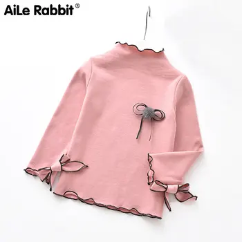 

AiLe Rabbit 2018 girls autumn bottoming shirt long-sleeved t-shirt top brooch wild children's clothing Sweater Fashion Tops k1