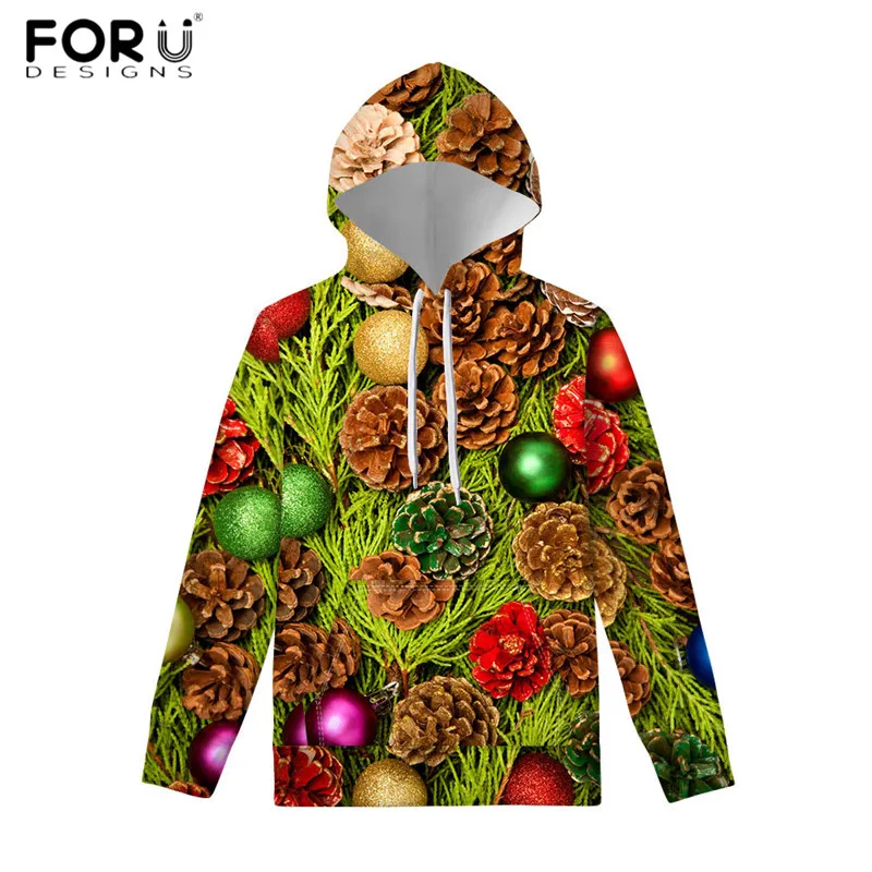FORUDESIGNS/Новые модные женские толстовки с капюшоном с рисунком рождественской елки, длинный свитер из полиэстера, спортивные пуловеры для улицы, зимняя одежда