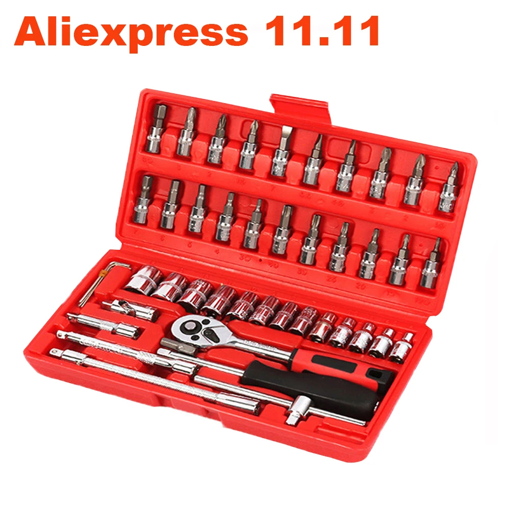 Car Repairing Socket Wrench Set Chrome Steel Ratchet Key Hand Tool Spanner Adjustable Multi-function Purpose Kit | Инструменты