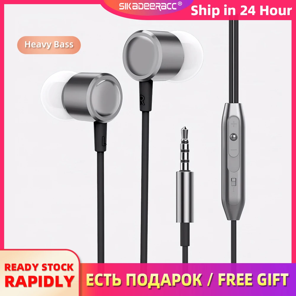 Heavy Bass Wired Earphone Mic In Ear Mobile Phone Surround Sound Quality 3.5MM Jack Music Metal Headsets For Sumsung S10 S9 Plus |