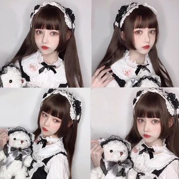 

AILIADE 24" Long Synthetic Wig with Bangs Brown Natural Heat Resistant Hair Wigs for Women Girl Daily Lolita Party Cosplay