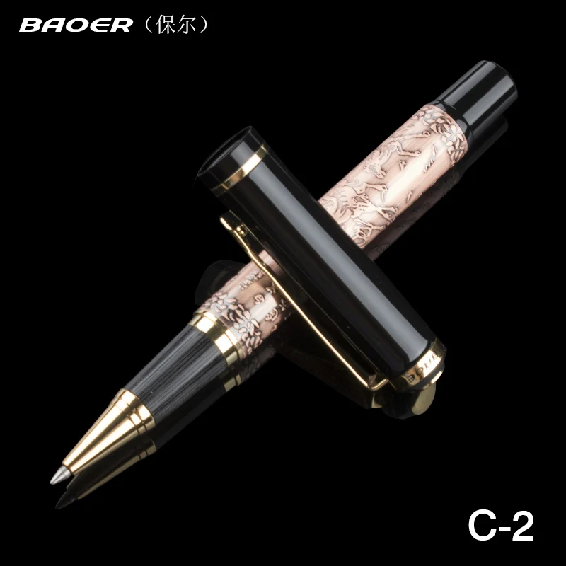 Baoer507 볼펜 롤러 볼펜 선물 Caneta 젤 펜 고급 선물 문구, 아름답게 양각 된 0.5mm 블랙 풀 커버 펜