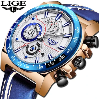 

Relogio Masculino 2019 LIGE Blue Wristwatch Mens Watches Top Brand Luxury Leather Sport Quartz Watch Men Waterproof Chronograph