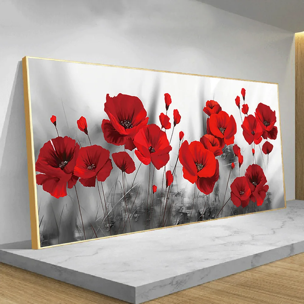 Red Poppies Flower diamond Painting On Wall Art diamond embroidery Watercolour Decorative Picture Cuadros For Living Room