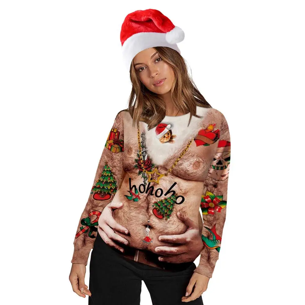 Уродливый Рождественский свитер, пуловер на груди, свитер с круглым вырезом и длинными рукавами, костюм с 3D принтом, парные спортивные костюмы, уличная одежда