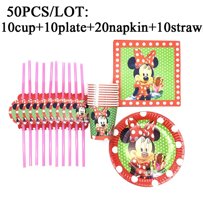 beipanzhixi-50pcs 100 шт красные вечерние принадлежности Минни набор украшений одноразовые Минни Маус вечерние Салфетка под тарелку кружку Дети День рождения принадлежности флаг - Цвет: beipanzhixi-50pcs