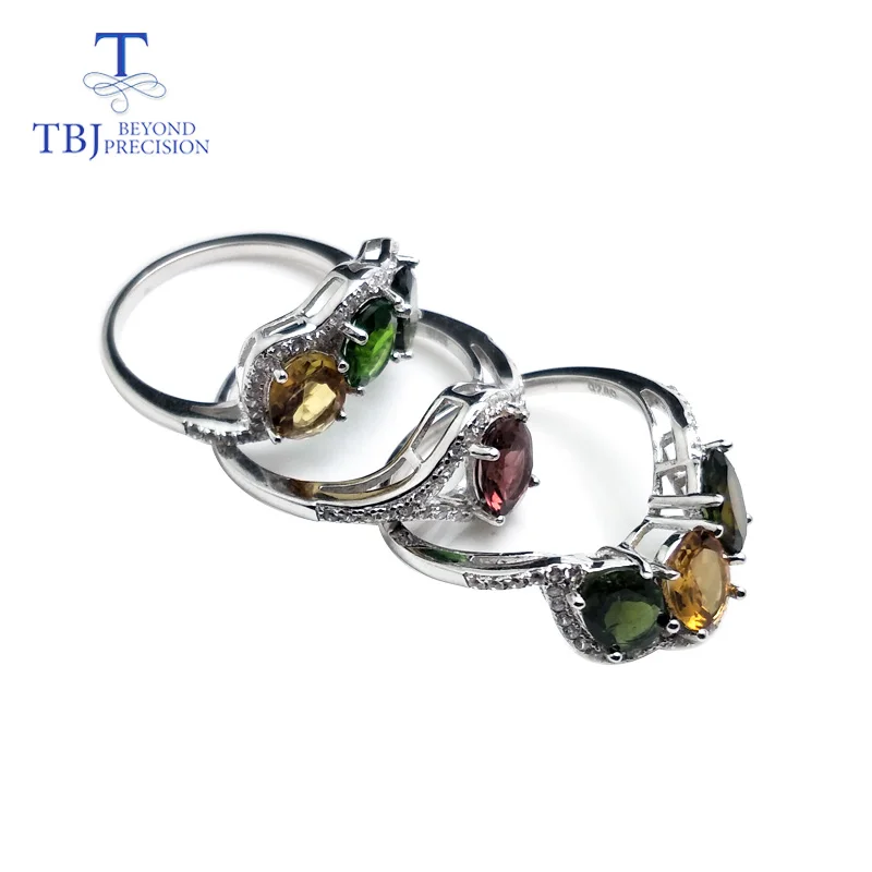 TBJ, натуральное многоцветное турмалиновое кольцо с драгоценным камнем, Стерлинговое Серебро 925 пробы, ювелирные изделия, модные кольца для женщин, годовщина, свадьба