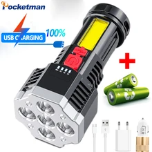 

Super Bright 5 LED Flashlight USB Rechargeable Long Range 4 Modes Portable Torch Powerful Zoomable Lamp Outdoor Camping Hiking