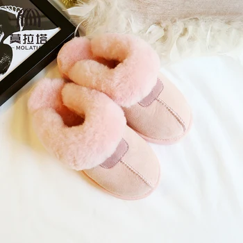 

VALLU Snow boots women 2019 new sheepskin fur hair women winter toe cap warm shoes