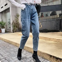 Харлан джинсы женские Ретро корейский стиль вареные Высокая талия винтажные свободные ковбойские женские джинсы джинсовые Студенческие Брюки L0122