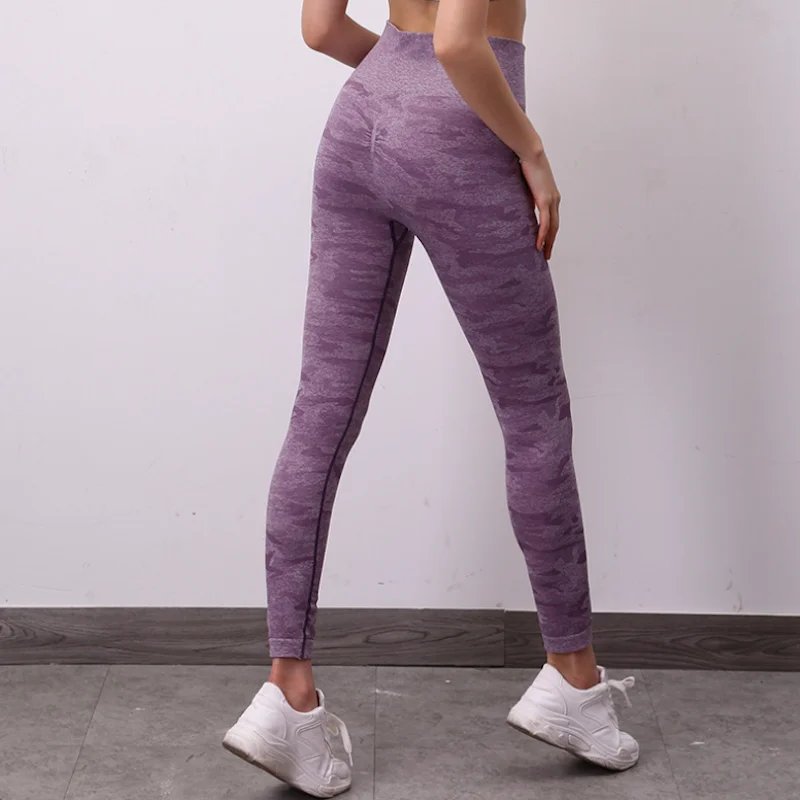 Light Purple Бесшовные Высокая Талия Леггинсы для спортивного зала Для женщин пуш-ап Леггинсы спорта на открытом воздухе спортивные штаны средней длины спортивный костюм Фитнес леггинсы зеленого цвета - Цвет: Light Purple