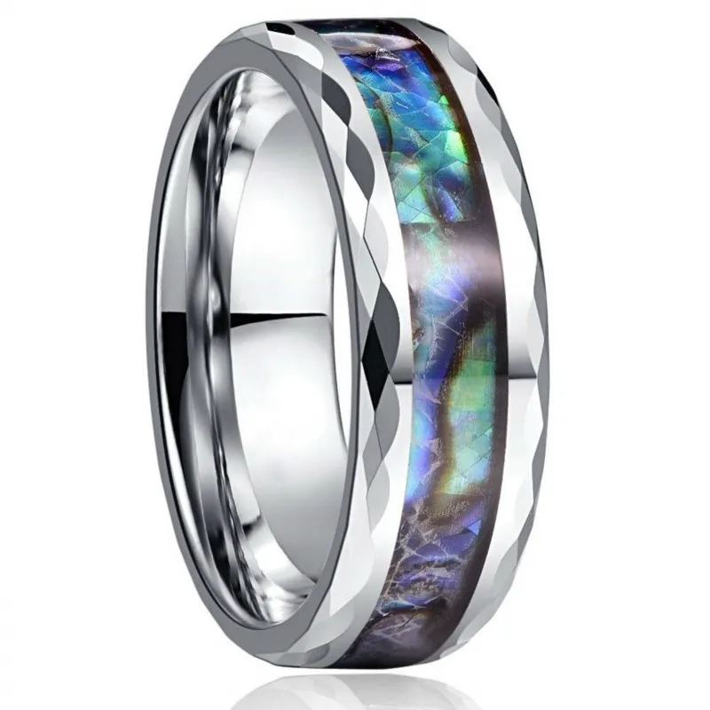 Tungsten Steel Carbide Inlaid Shells Blue Opal Men Rings Never Fade Engagement Ringfor Party Wedding Jewelry Accessories | Украшения и