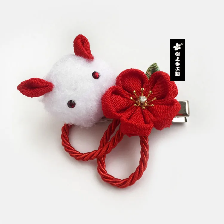 Мягкий головной убор с милым кроликом для сестры, японские аксессуары для кимоно, шпилька, Классический головной убор, Sakura Hairwear, женский головной убор, косплей - Цвет: 1PC Red