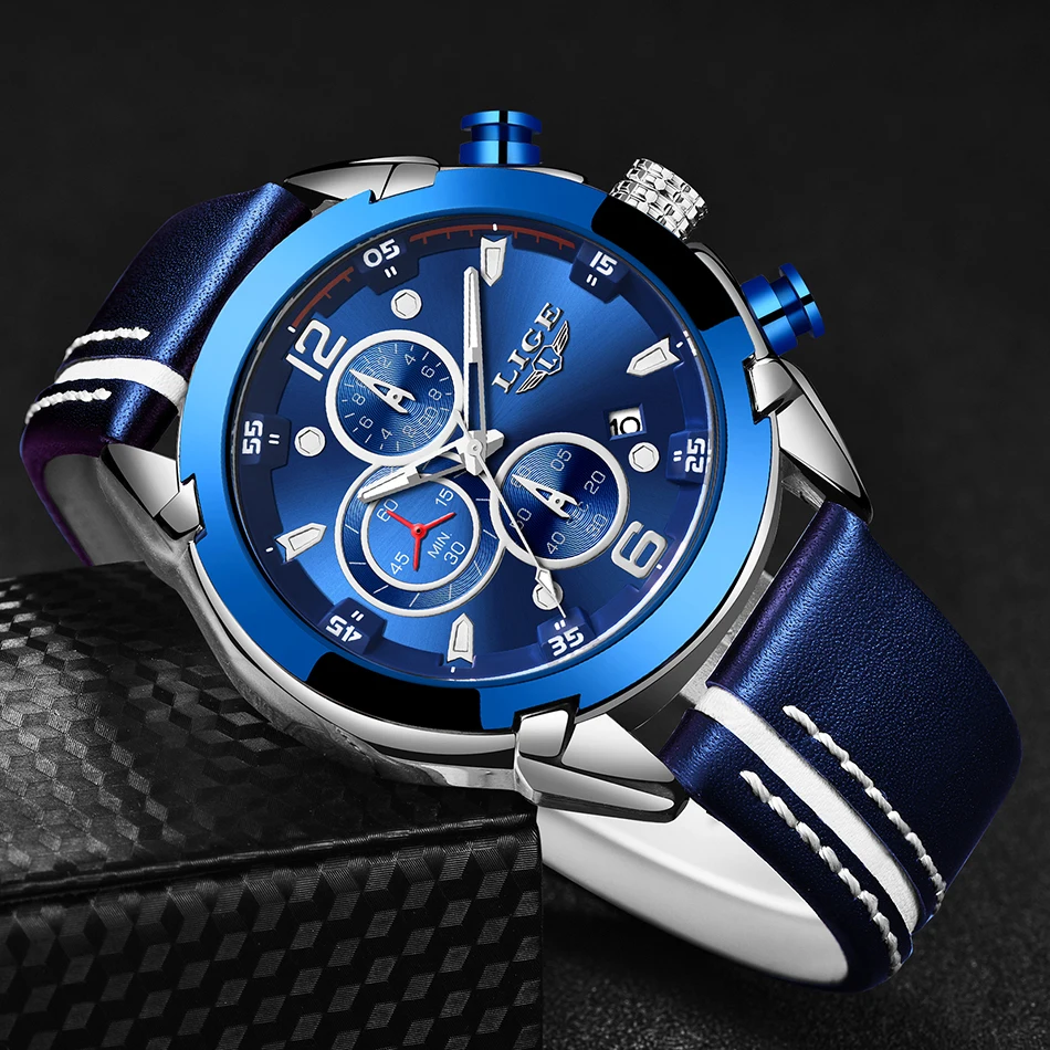 Relogio Masculino мужские часы Топ бренд класса люкс LIGE новые модные водонепроницаемые спортивные кварцевые часы мужские синие кожаные часы с хронографом