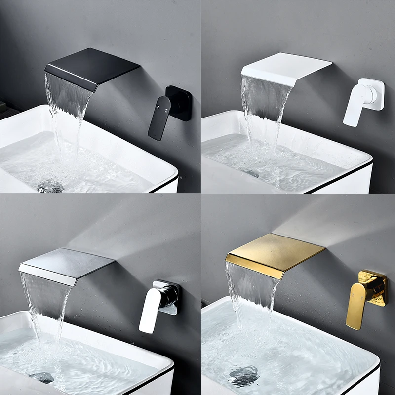Bathroom Faucet Wall Mounted Waterfall Basin Taps Hot & Cold Water Mixer