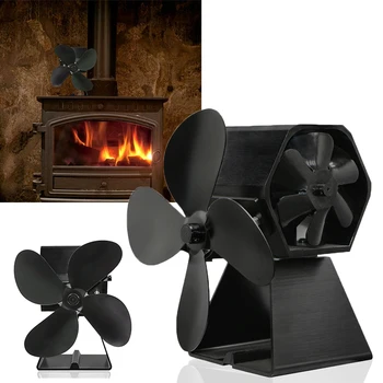 

Heat Powered Fireplace Fan Energy-saving 4 blade Wood Burner Black Cooling