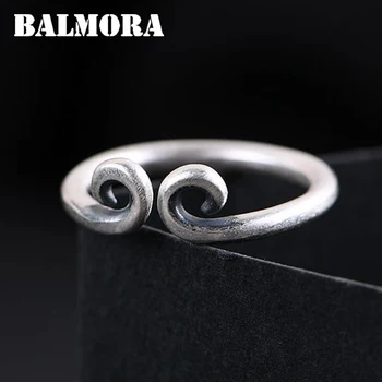 

BALMORA 100% 990 Pure Silver Retro Open Stacking Ring For Women Men Couple Silver Ring Inhibiting Magic Phrase Ring Cool Jewelry