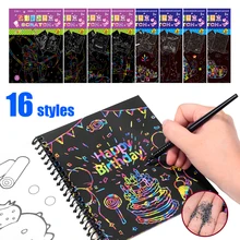 3 em 1 16 estilos coloridos dazzle scratch nota livro esboço papel graffiti diy bobinas desenho livro crianças desenho livro