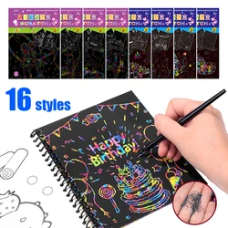 3-In-1 16 Styles Colorful Dazzle Scratch Note Book Sketchbook Paper Graffiti DIY Coils Drawing Book Children Drawing Book