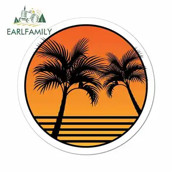 

EARLFAMILY 13cm x 13cm Funny Car Stickers and Decals Palm Tree Sunset Beach Sand Graphics Waterproof for Car Laptop Motorcycle