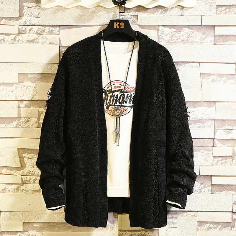 Autumn Cardigan Men Fashion Solid Color Casual Hole Sweater Jacket Men Wild Loose Long Sleeve Knitting Sweaters Coat Male M-4XL Autumn Cardigan Men Fashion Solid Color Casual Hole Sweater Jacket Men Wild Loose Long Sleeve Knitting Sweaters Coat Male M-4XL