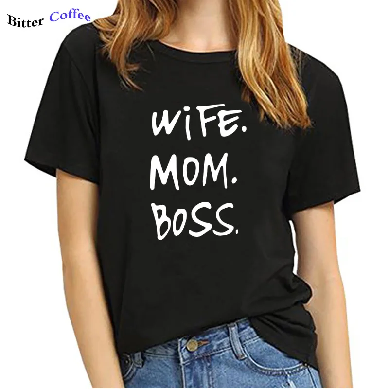 Горький кофе, Новая высококачественная футболка из хлопка с принтом «Мама и босс», Женская Повседневная Стильная летняя футболка, женская футболка с коротким рукавом